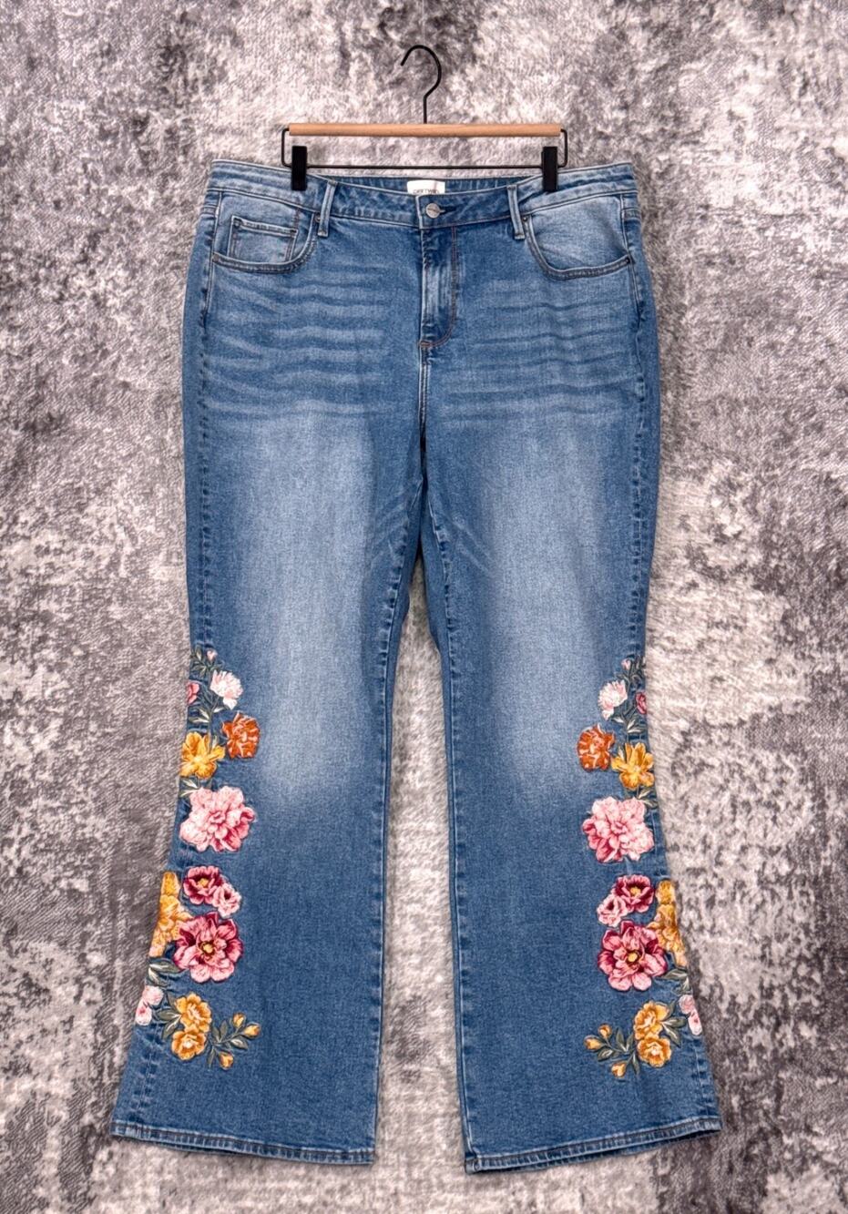 Driftwood Wyatt Jeans 18 Womens Floral Embroidered Flare Leg